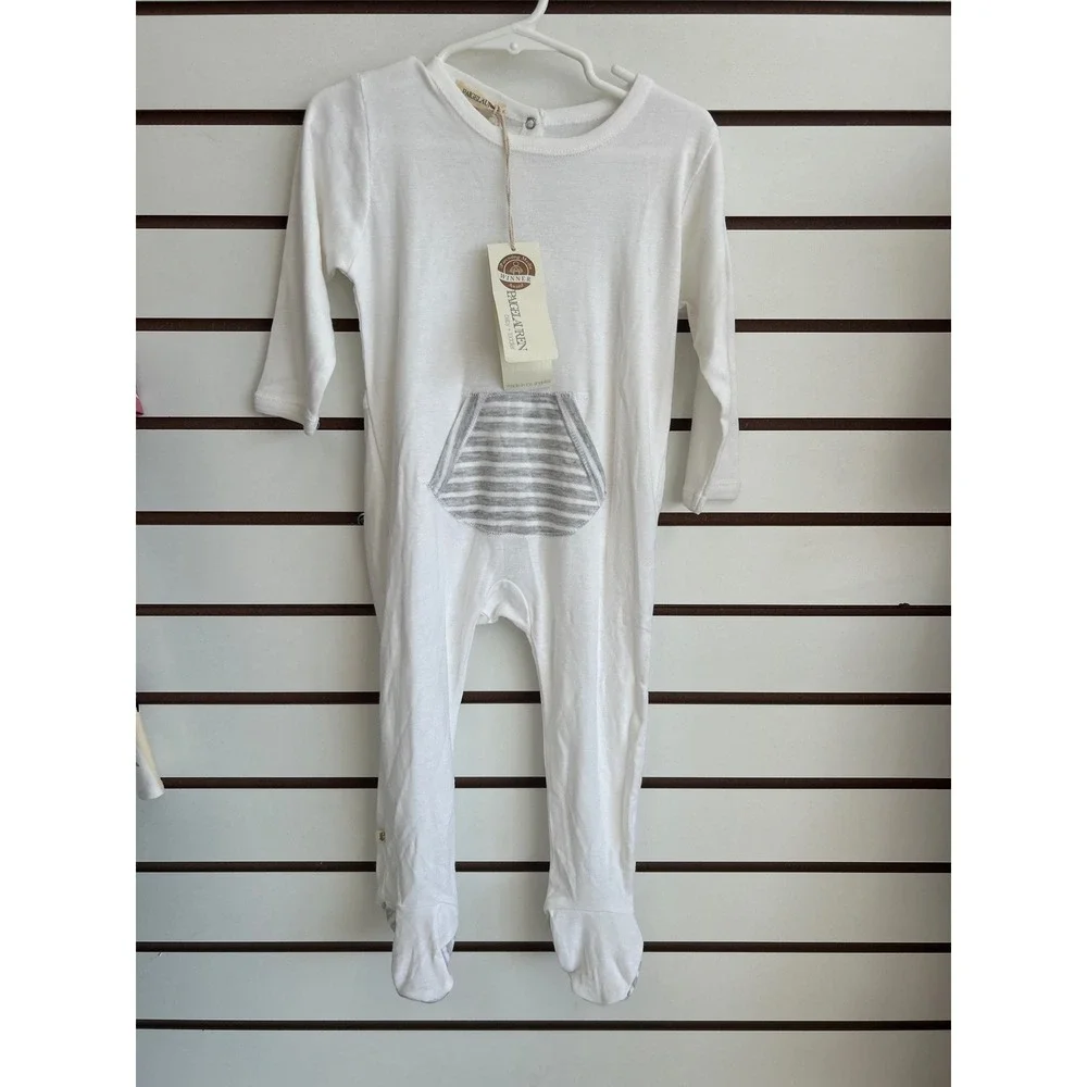 Paige Lauren Baby White‎ Footed Outfit Romper Striped Pocket 12 18 Months